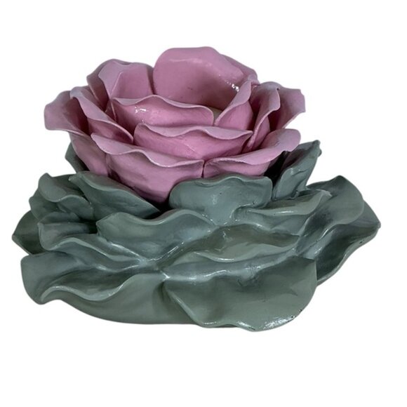 Artisan Ceramic Floral Candle Holders Green Pink Vintage Set of 2 NWOT - Picture 6 of 15